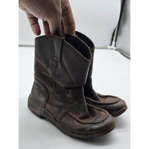 Georgia Boot Boots Kids 13 Brown Leather Pull On Western Work Round Toe Damage